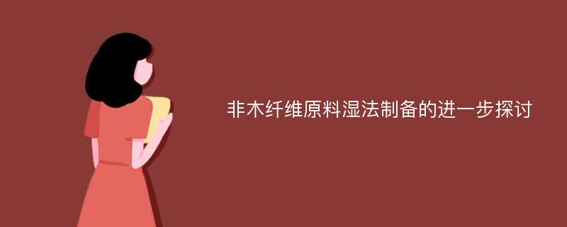 非木纤维原料湿法制备的进一步探讨