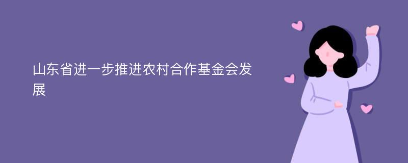 山东省进一步推进农村合作基金会发展