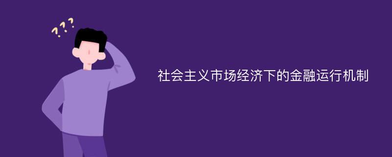 社会主义市场经济下的金融运行机制