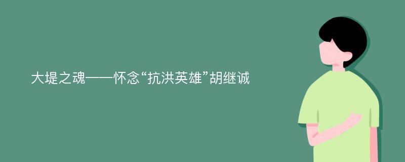 大堤之魂——怀念“抗洪英雄”胡继诚