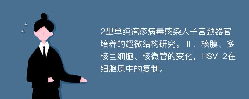 2型单纯疱疹病毒感染人子宫颈器官培养的超微结构研究。Ⅱ．核膜、多核巨细胞、核微管的变化，HSV-2在细胞质中的复制。