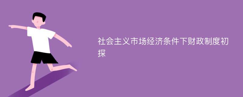 社会主义市场经济条件下财政制度初探