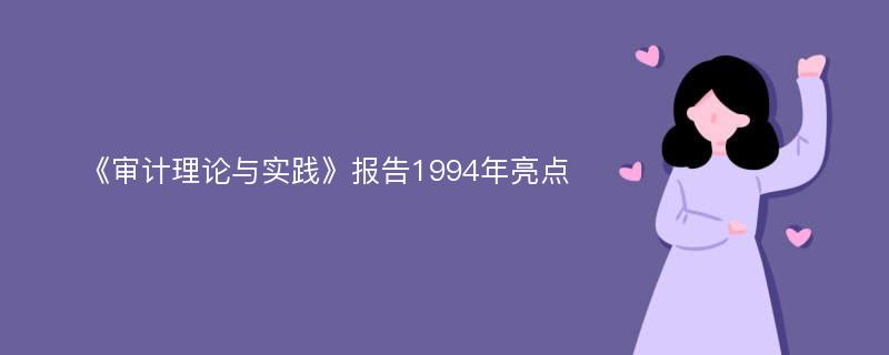 《审计理论与实践》报告1994年亮点